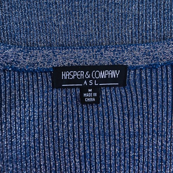 KASPER & COMPANY Blue Ribbed Mock Neck Top & Cardigan - Size P Medium - Picture 9 of 11